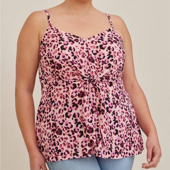 Torrid Georgette Peplum Pink Leopard Cami Top - Picture 2 of 9